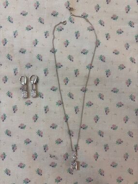 Nadri- Baguette Emerald Cz Double Drop Earrings + Necklace